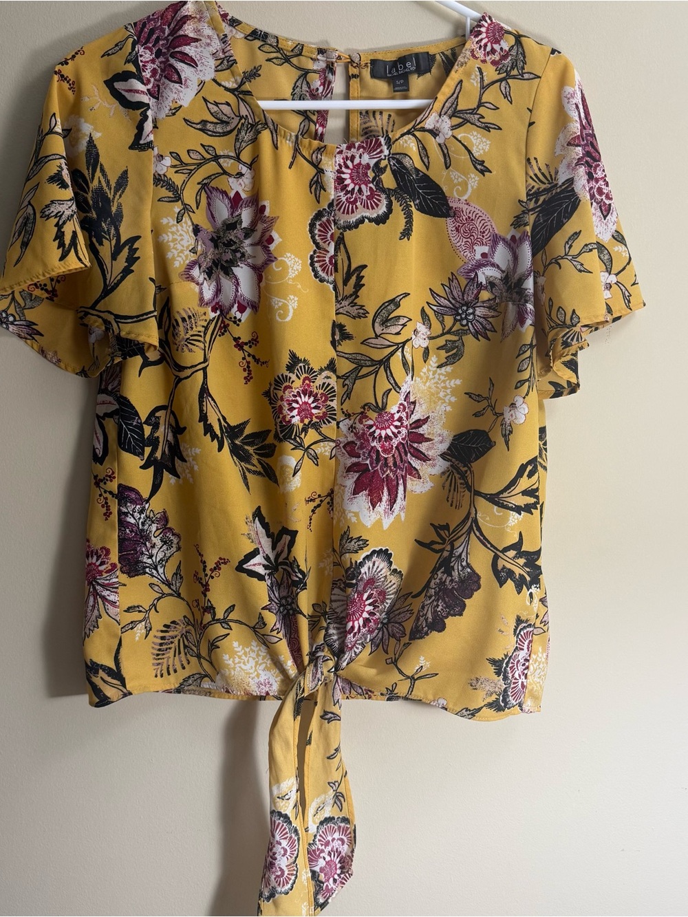RACHEL Rachel Roy Mustard Floral Tie-Front Blouse